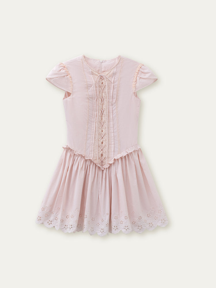 Pink Embroidered Waist - cinched Dress