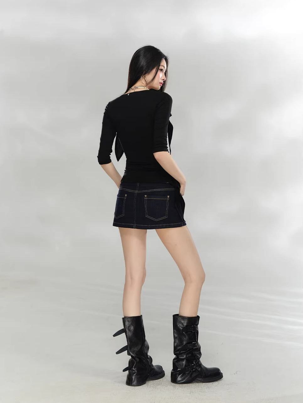 Black & Khaki Tie Cutout Top