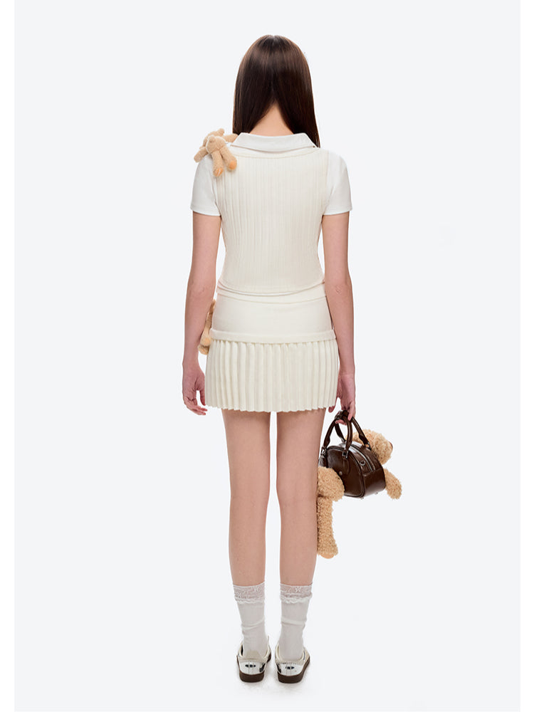 Knitted Layering Vest & Short-sleeve Two-piece T-shirt