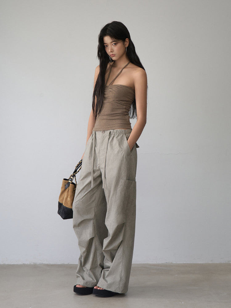 Pleated Rope-Hanging Fitted Bandeau