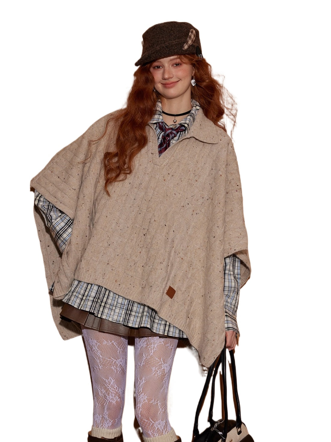 Oatmeal Jacquard Wool Knit Cape