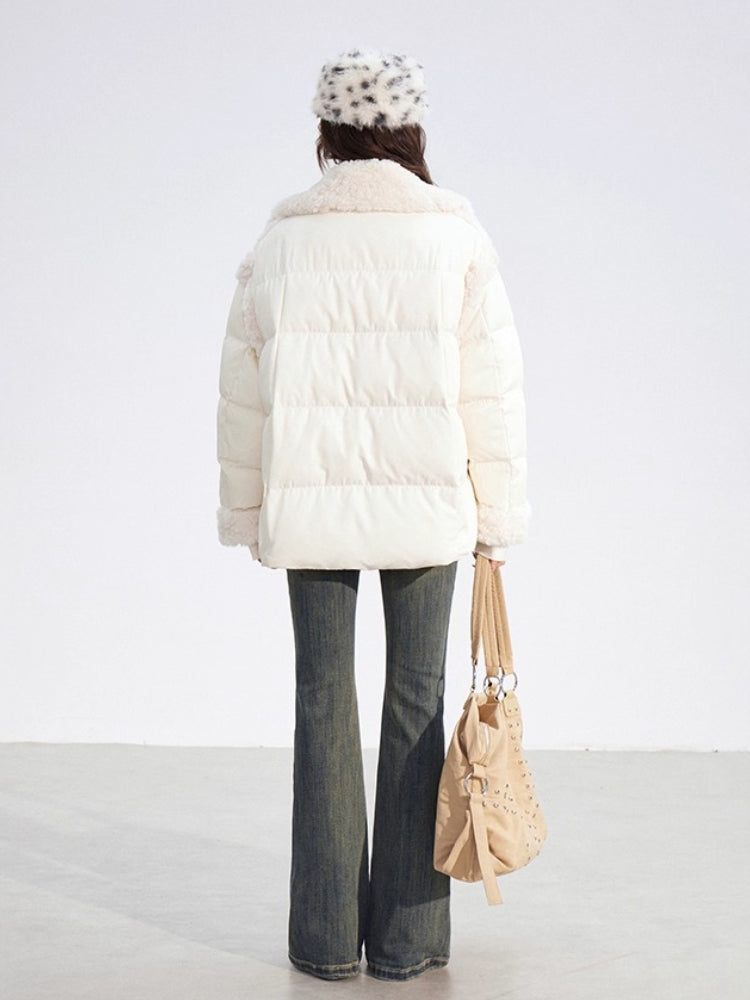 Shearling Patchwork White Down Puffer Jacket