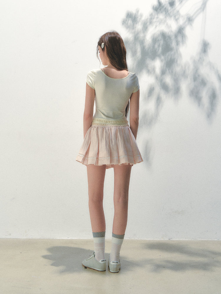 Two-piece Spliced Hem Lace Short-sleeve T-shirt