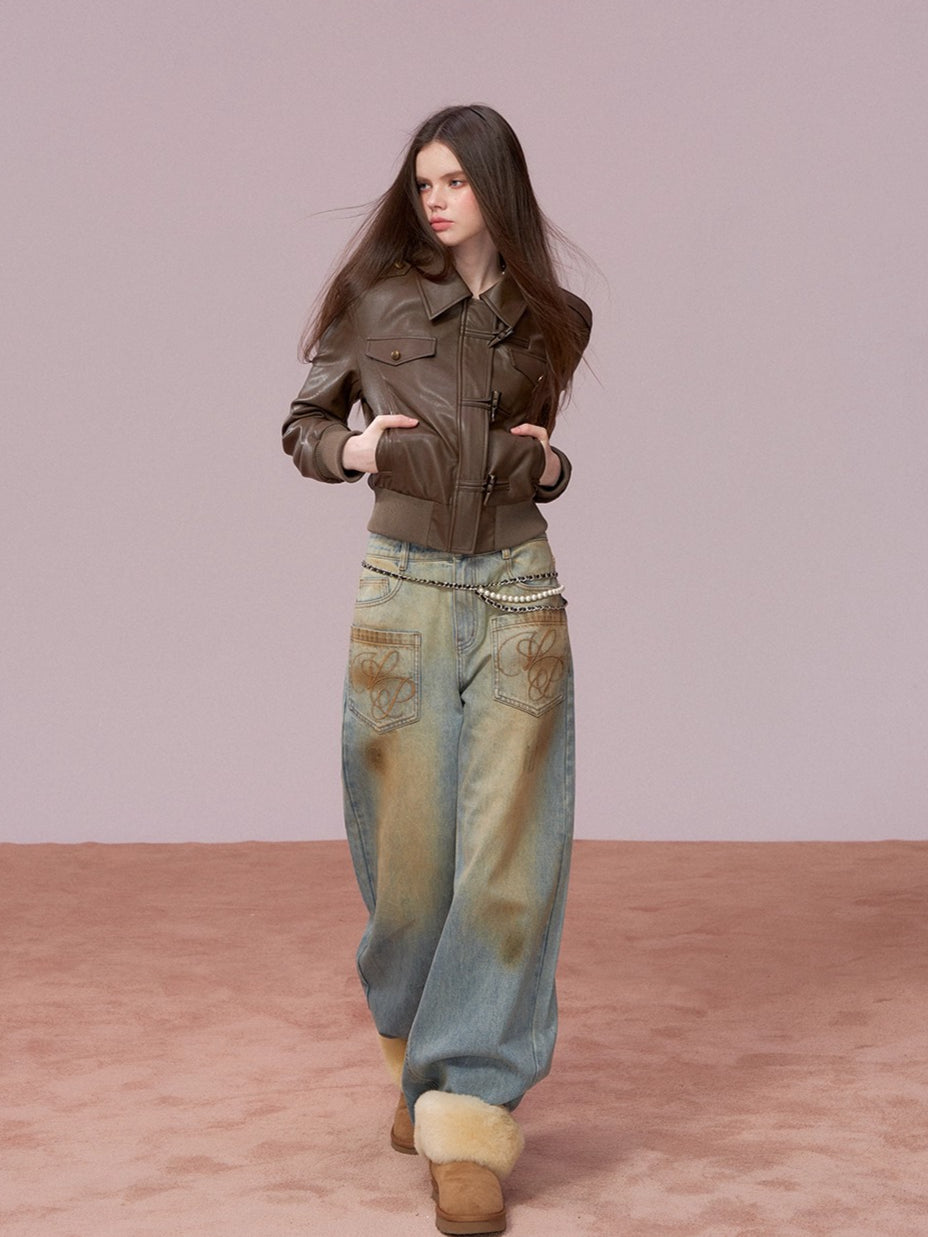 Cropped PU Leather Moto Jacket