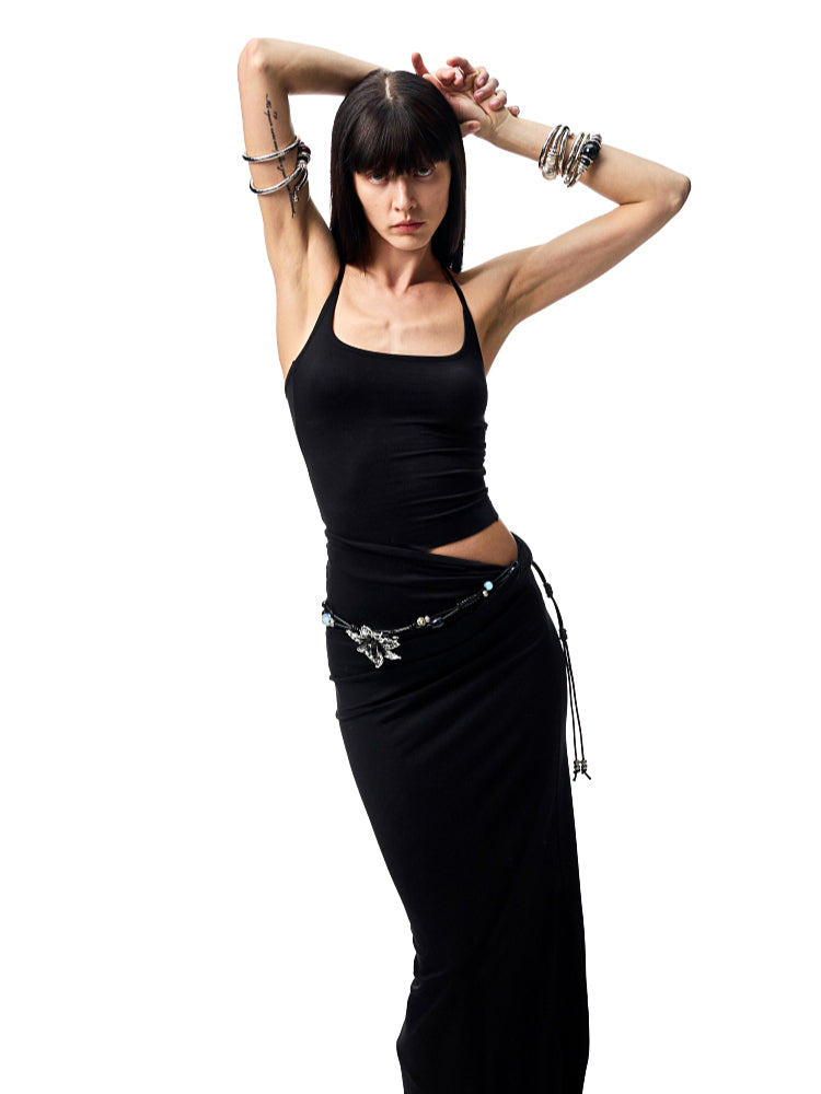 Large Round-Neck Knot Acetate Tank Top & Skirt Set