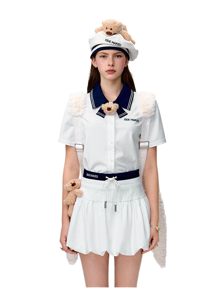 Navy Collar Short-Sleeve Shirt