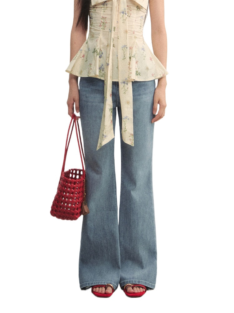 Washed Blue Slim-fit Micro-flare Jeans