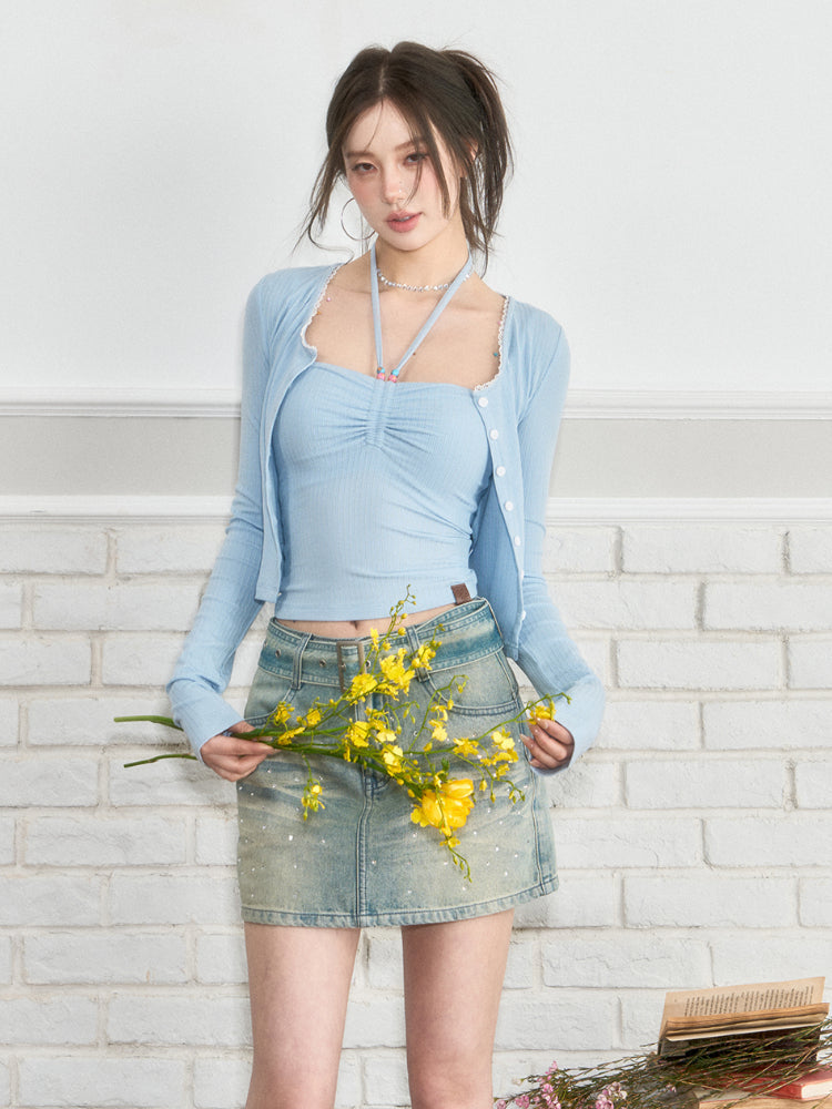 Halter Neck Tank Top & Cardigan Set