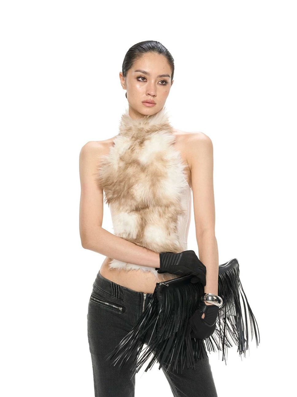 Gradient Fur Halter Top