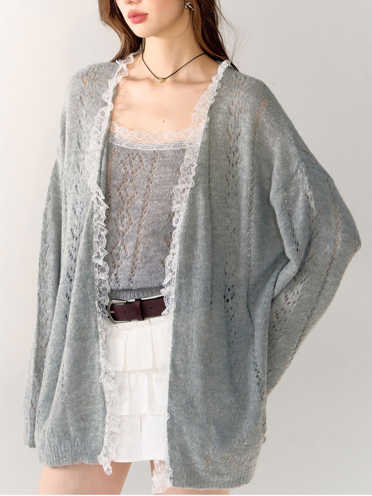 Gray & Purple Lace Trim Tank Top