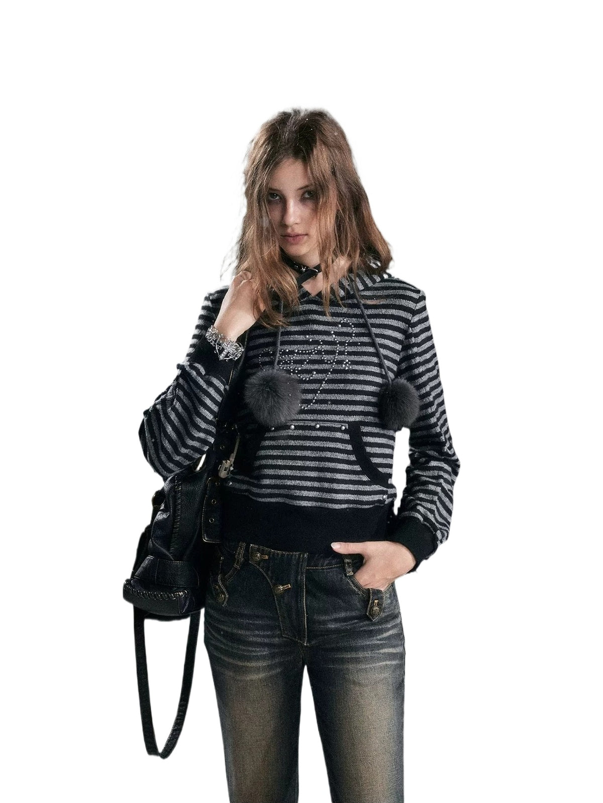 Striped Cat Ear Knit Hoodie