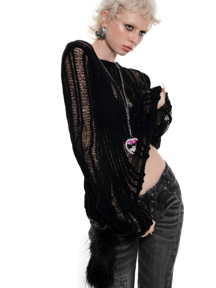 Black & Gray Hollow Knit Sweater