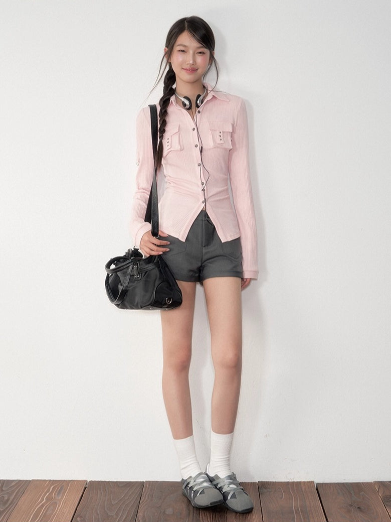 Striped Fitted Cinched-waist Shirt