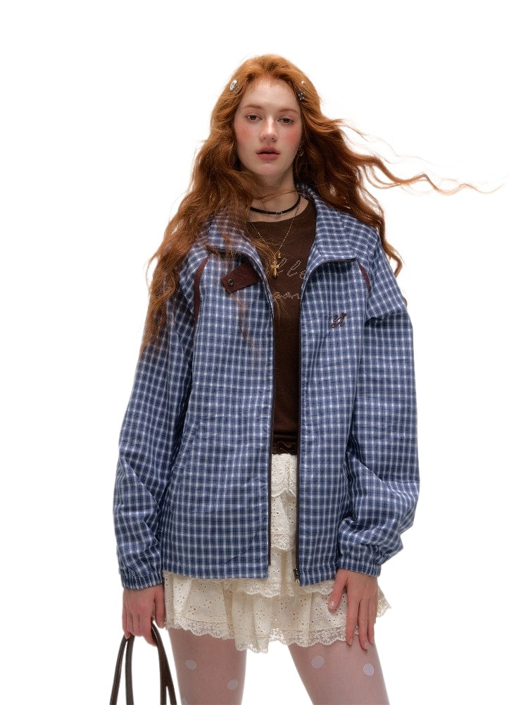 Plaid Contrast Windbreaker Jacket