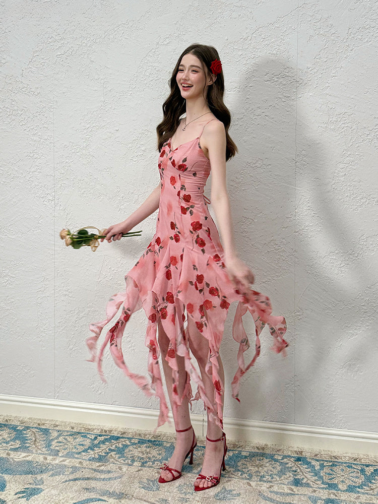 Rose Pink Ruffle Tie-Back Dress