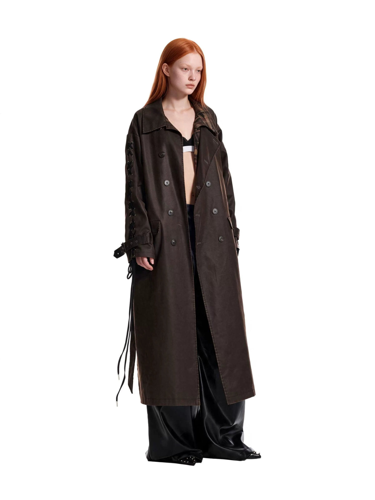 Distressed Contrast Panel Trench Coat