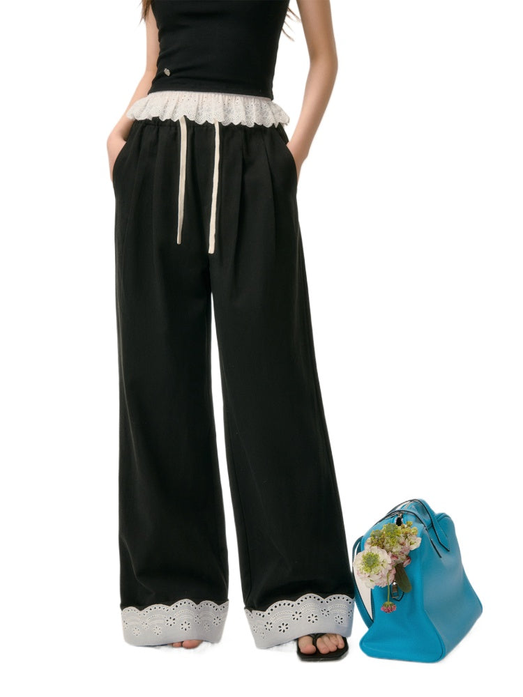 Lace Trim Patchwork Trousers