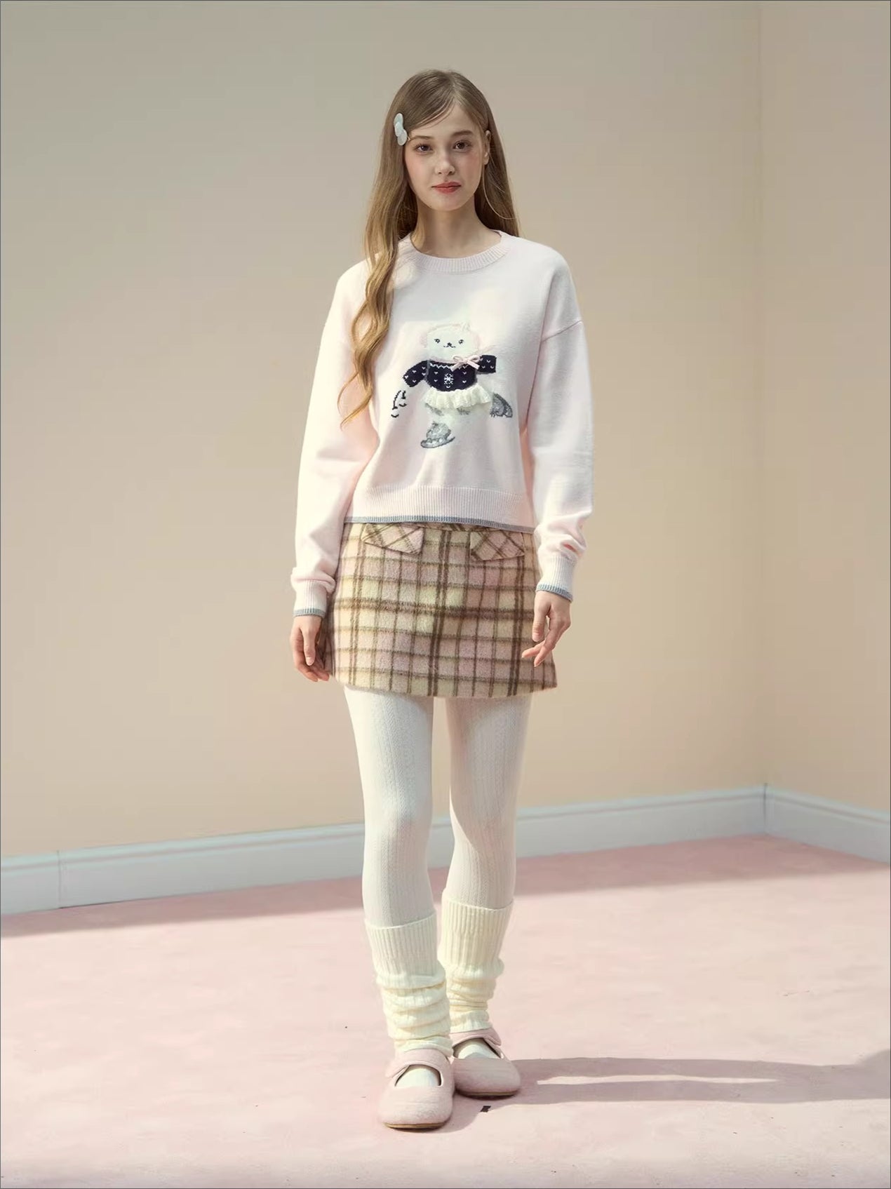 Pink & Brown Plaid A-line Wool Skirt