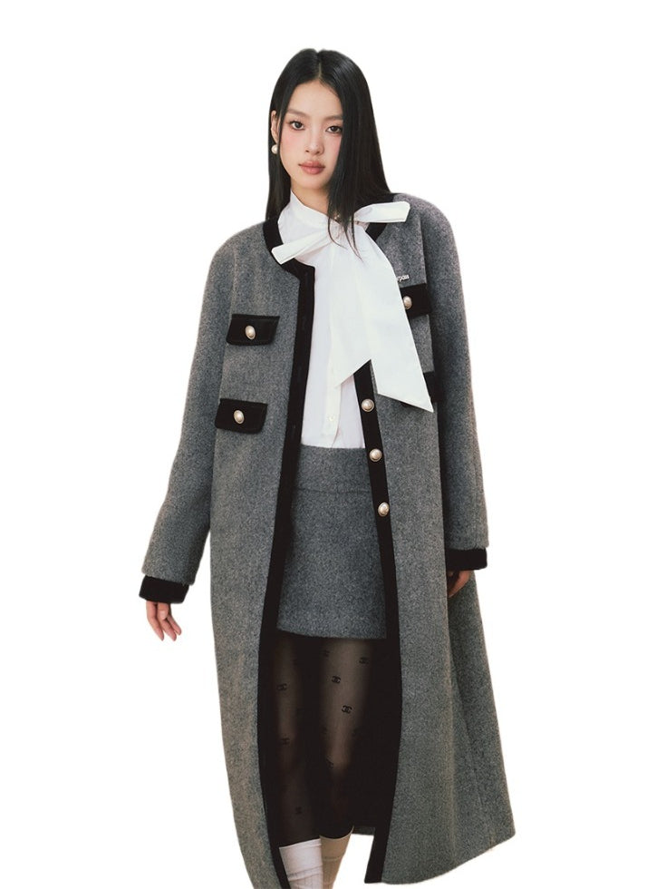 Gray Velvet Long Wool Coat