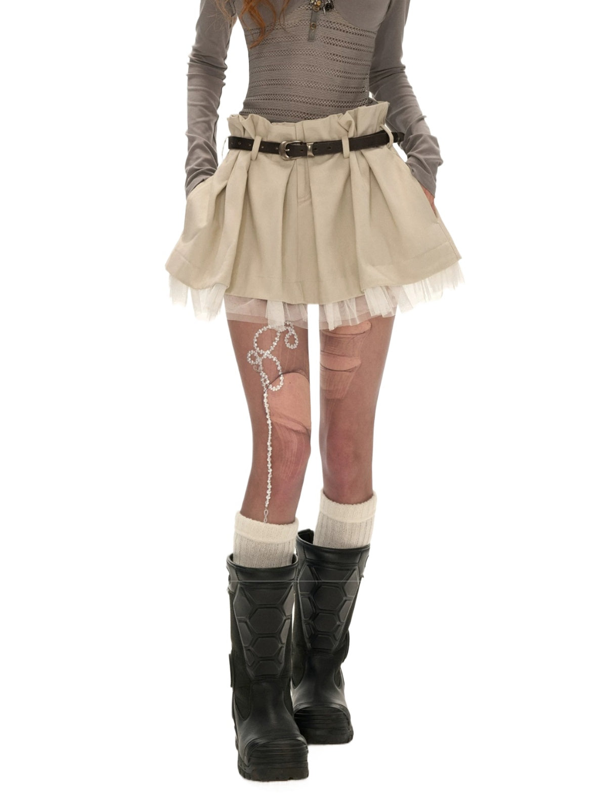 Patchwork Belted Cargo Mini Skirt