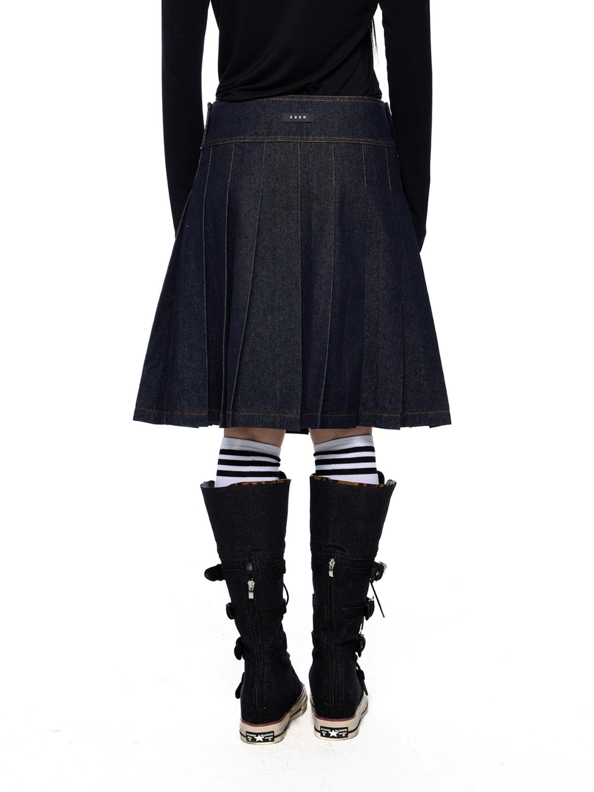 Vintage Denim Collar Pleated Skirt Set