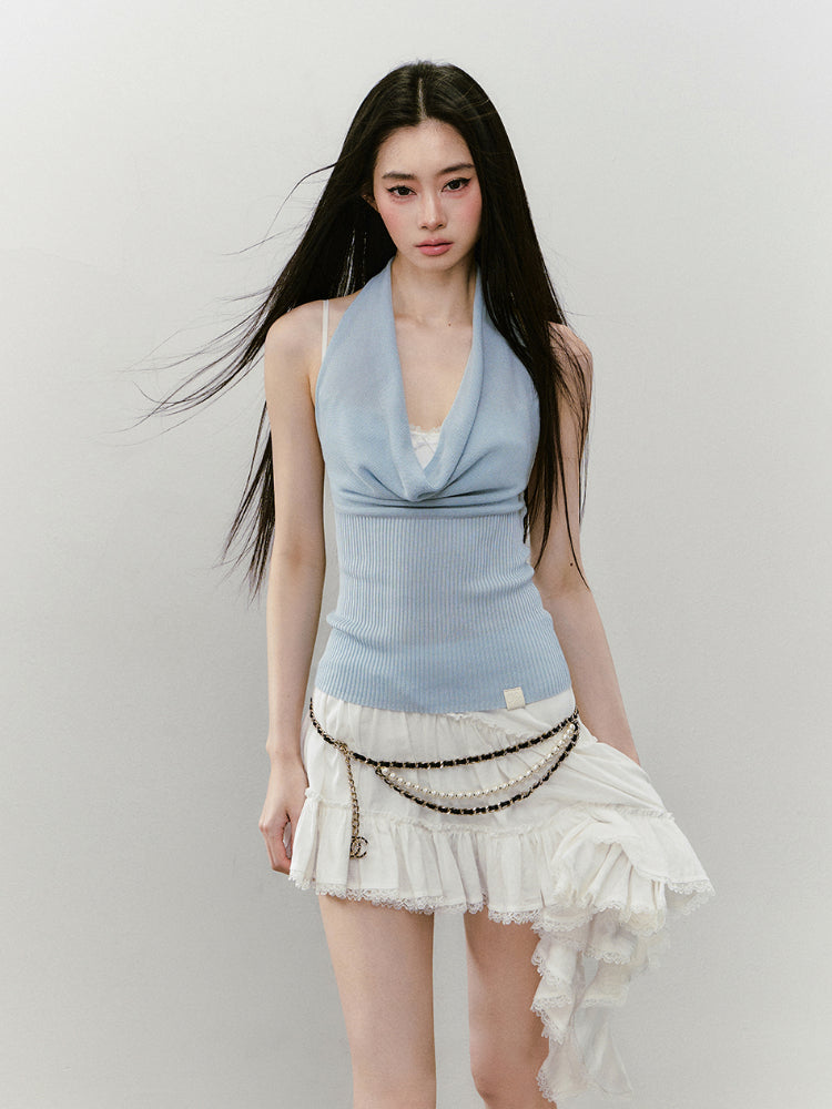 Irregular Hem Ribbon Lace Midi Skirt