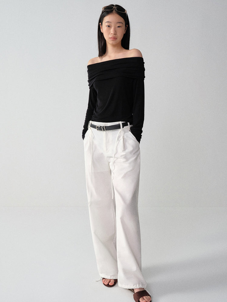 Wool One-Shoulder Off-Shoulder Long-Sleeve T-Shirt