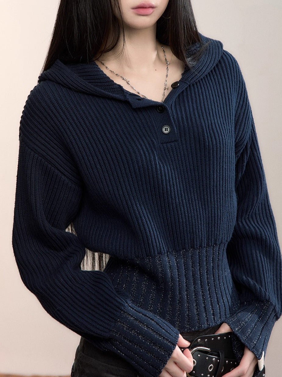 Hooded Ribbed Cropped Sweater