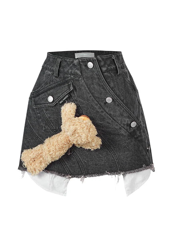 Bear Curved Denim Skirt