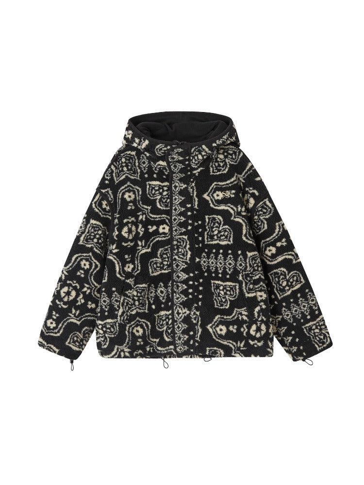 Jacquard Fleece Hooded Casual Jacket