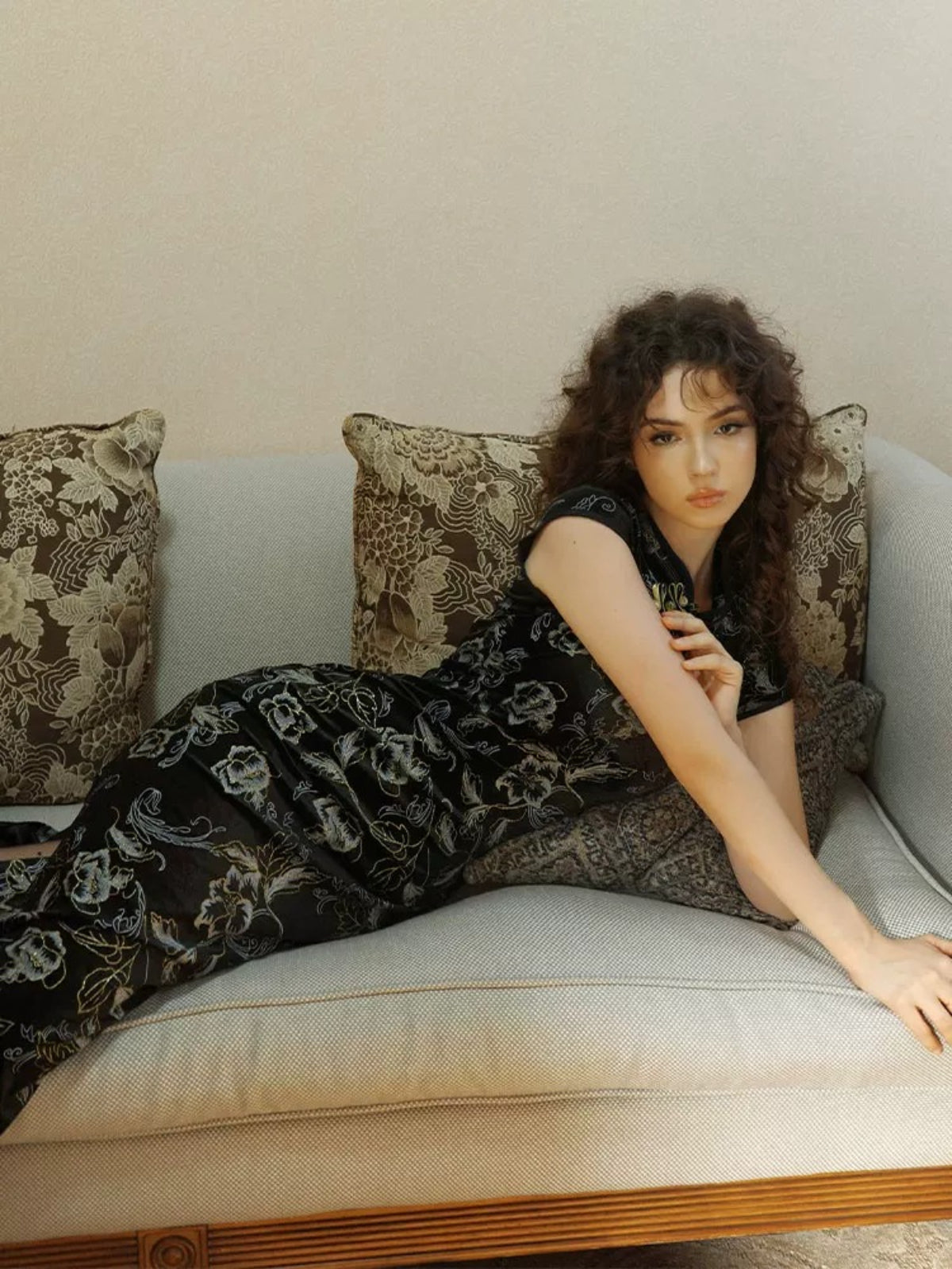Black Velvet A-Line Qipao Dress
