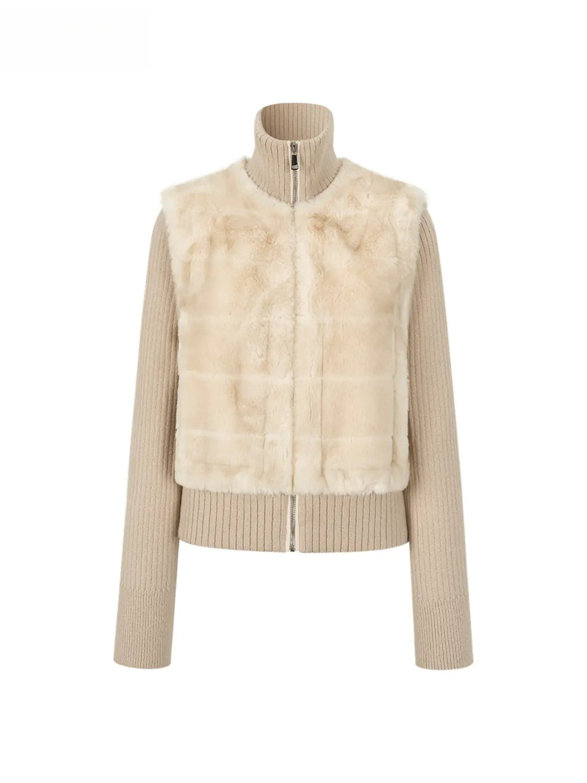 Faux Fur Ribbed Knit Patchwork Jacket