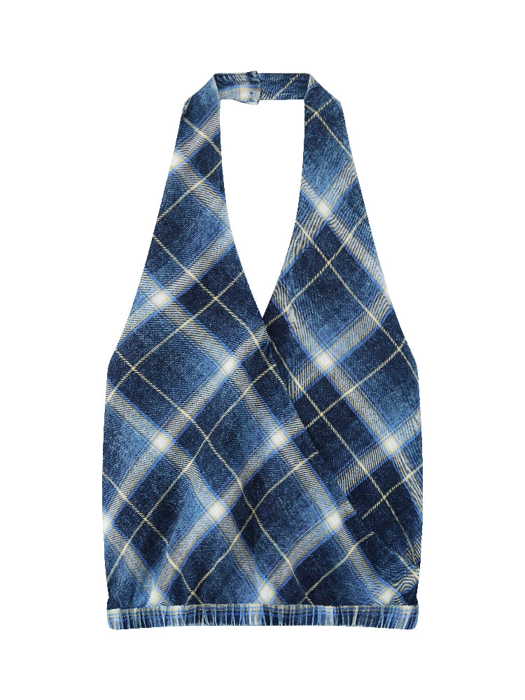 Classic Plaid Halter Backless Vest