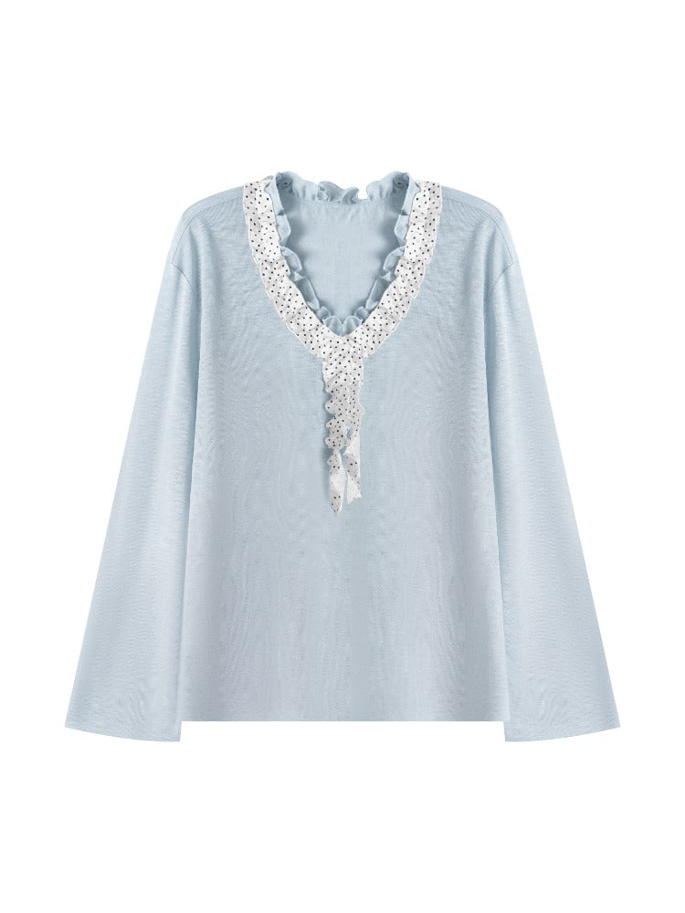 Polka Dot Ruffle V-Neck Top