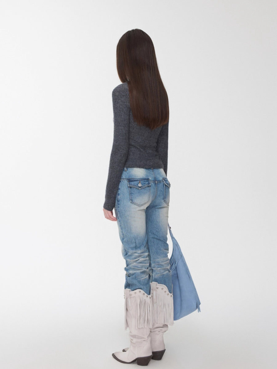 Fair Isle Turtleneck Raglan Sleeve Colorblock Knit Base Layer