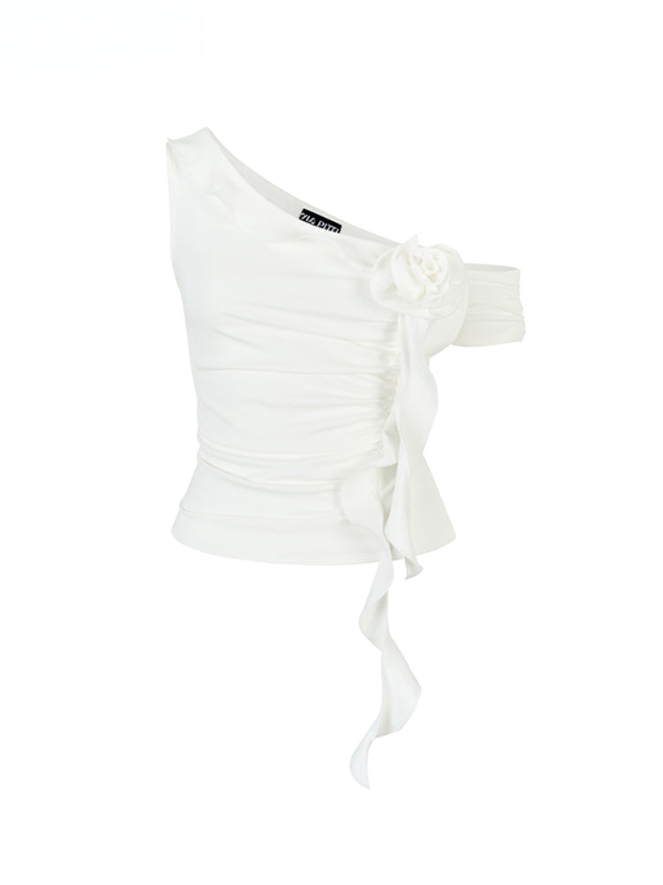 3D Floral Asymmetric Lyocell T-shirt