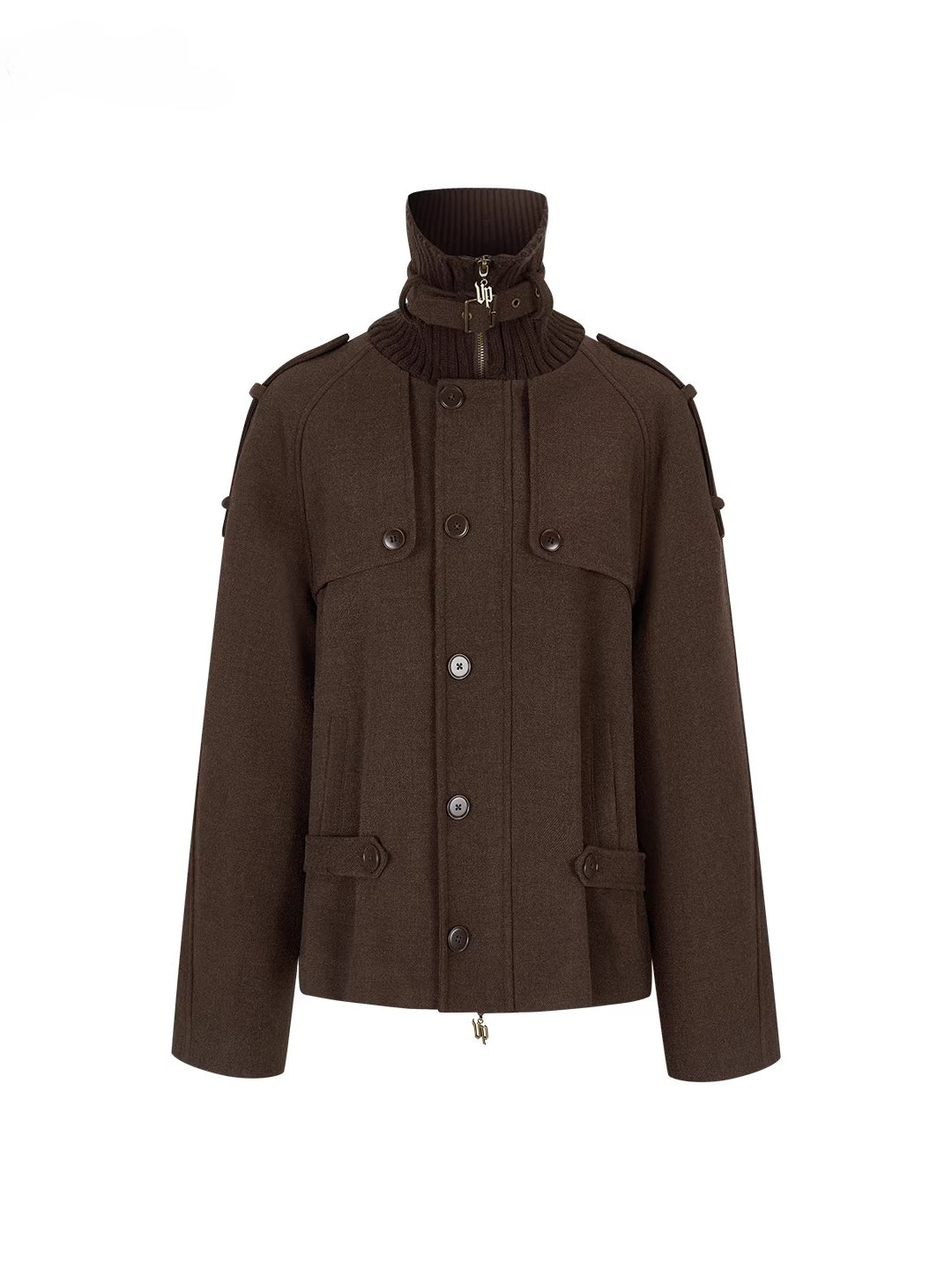 Knit-Panel High-Neck Padded Jacket