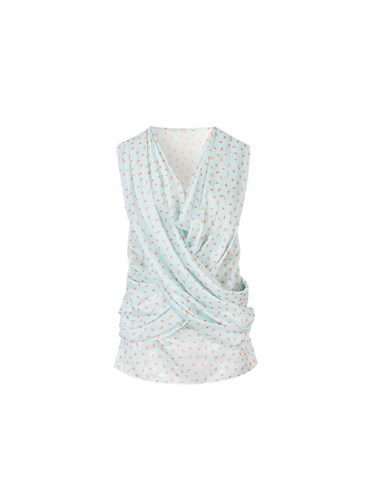 Small Floral Cowl Neck Sleeveless Tank Top