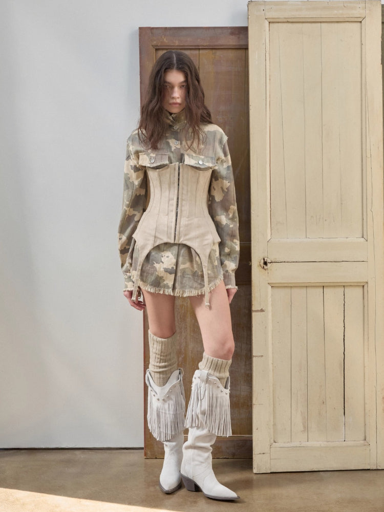 Camo Pleated Fringe Shirt