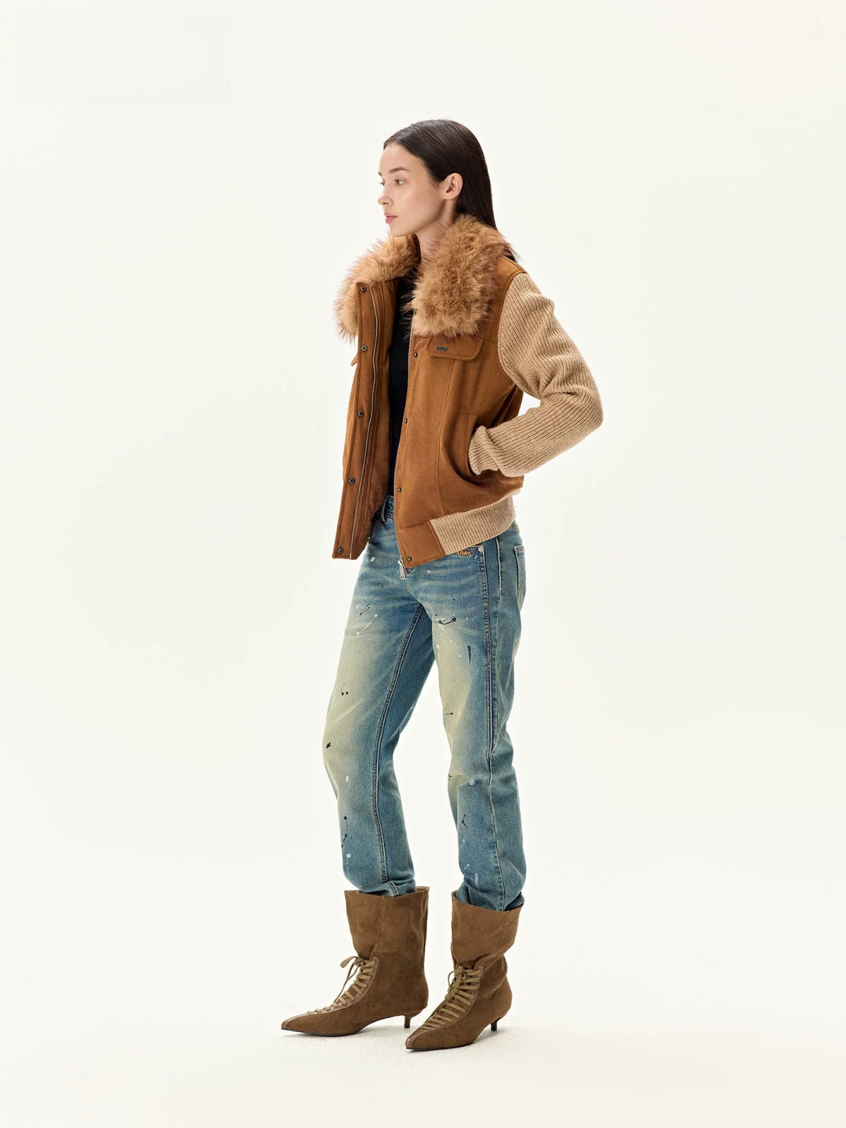 Faux Suede Wool Collar Jacket