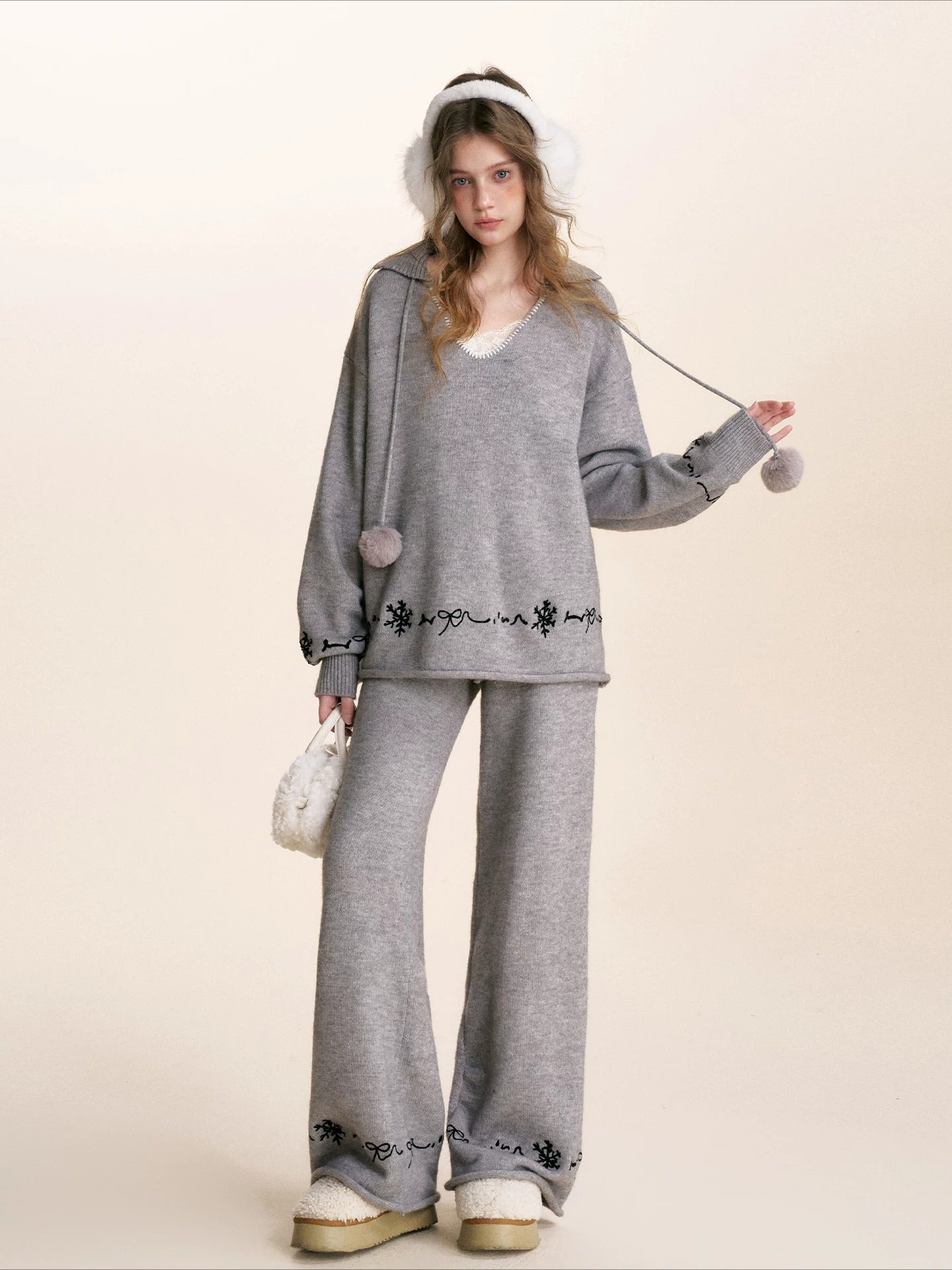 Embroidered Knit Lounge Set