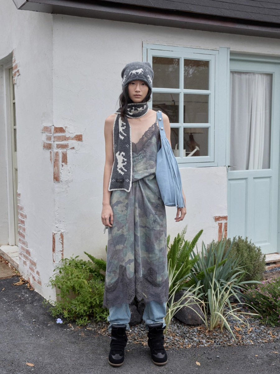 Fair Isle Pony Jacquard Knit Scarf