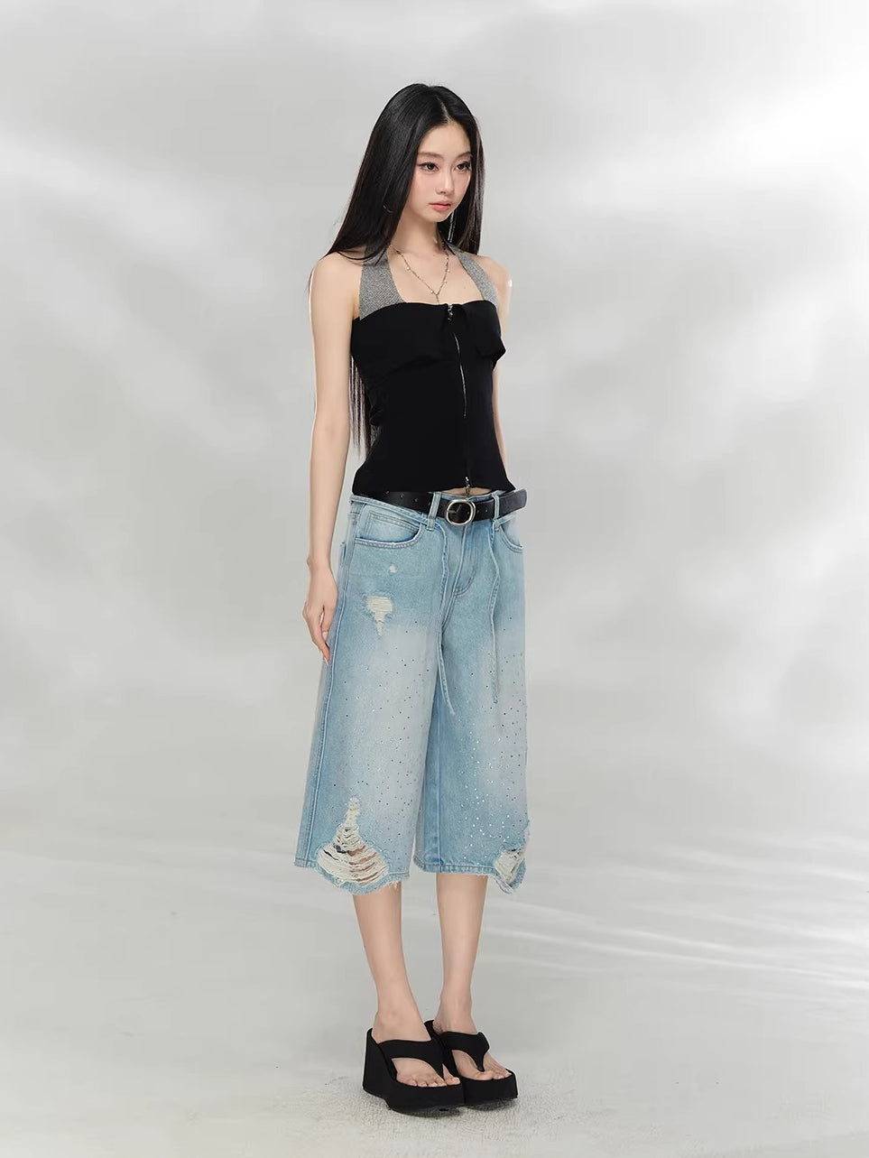 Contrast Zip Halter Top