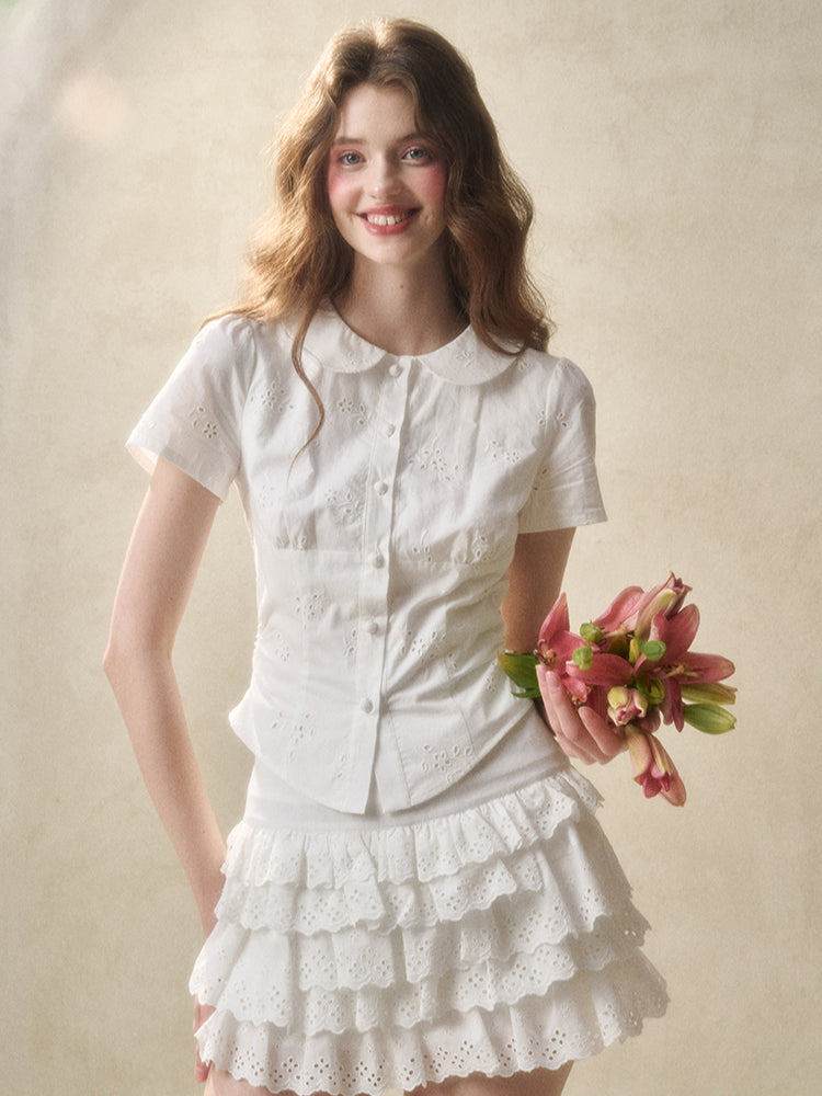 Embroidered Lace Waist Shirt & Skirt Set