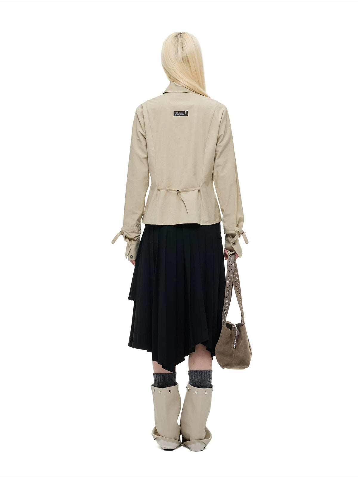 Khaki & Gray Double-Breasted Cropped Shirt