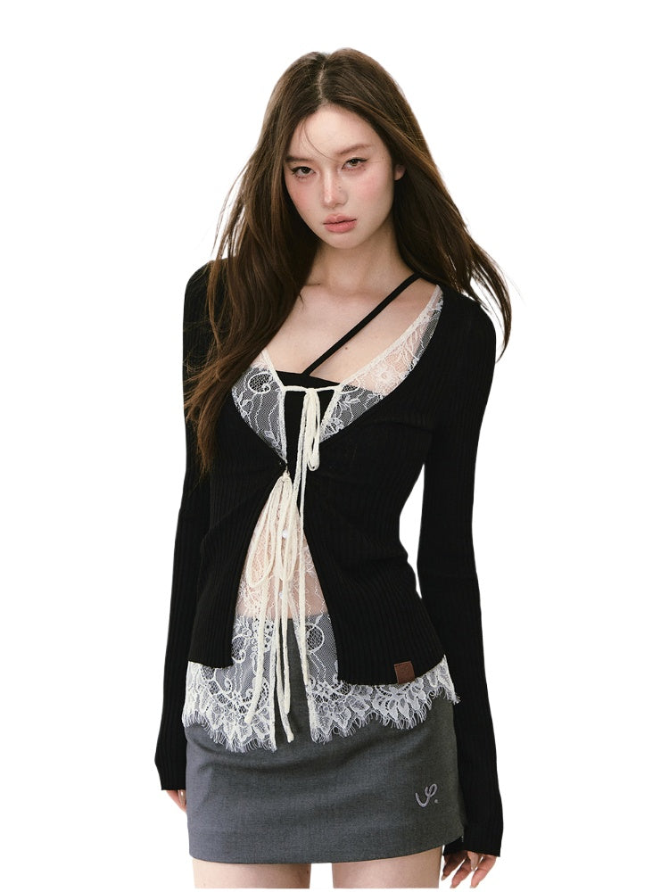 Lace Spliced Sun Protection Knitted Cardigan