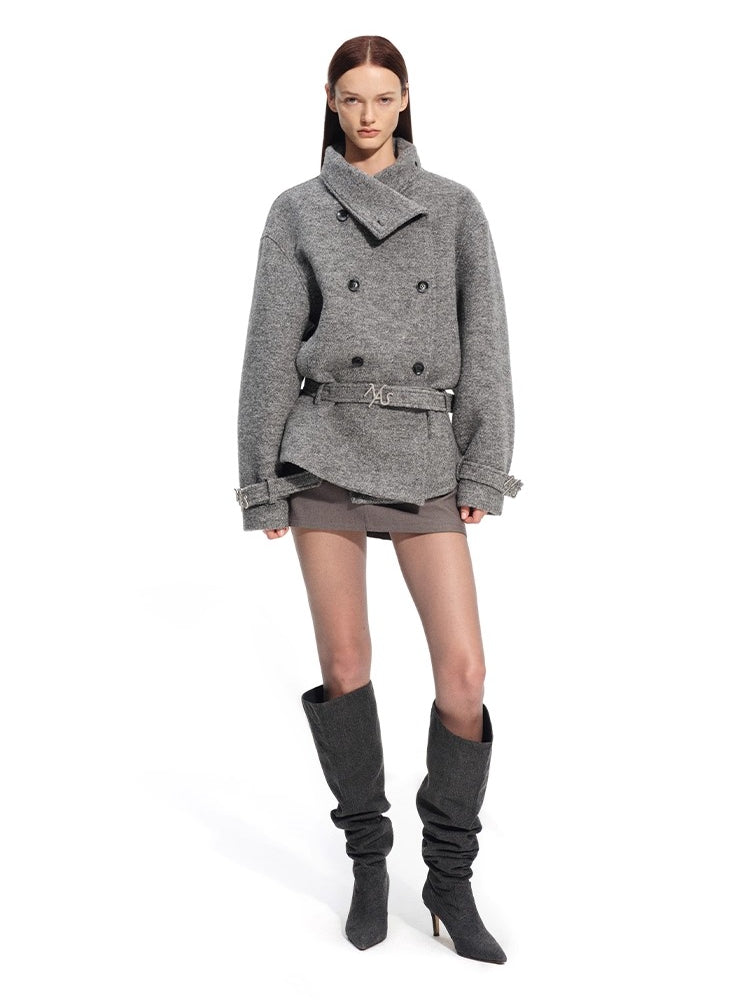 "Djembe Series" 90% Wool Bouclé Layered-Collar Wool Jacket