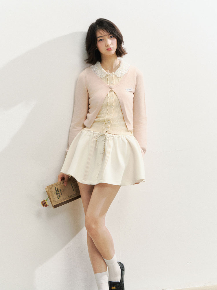 Lace Collar Fake Two-piece Cardigan