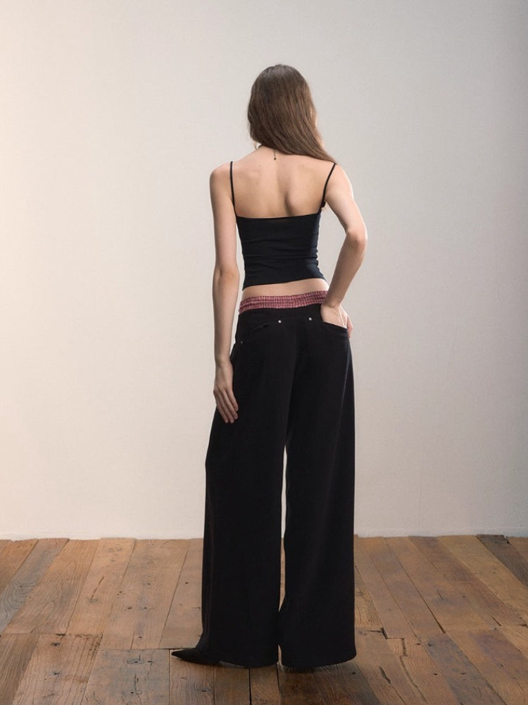 Contrast Waistband Pocket Casual Pants