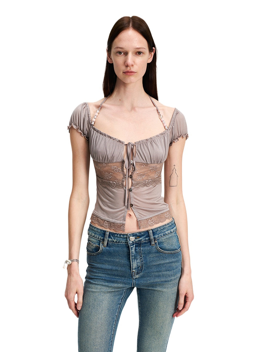 Purple Acetate Lace Beaded Cardigan